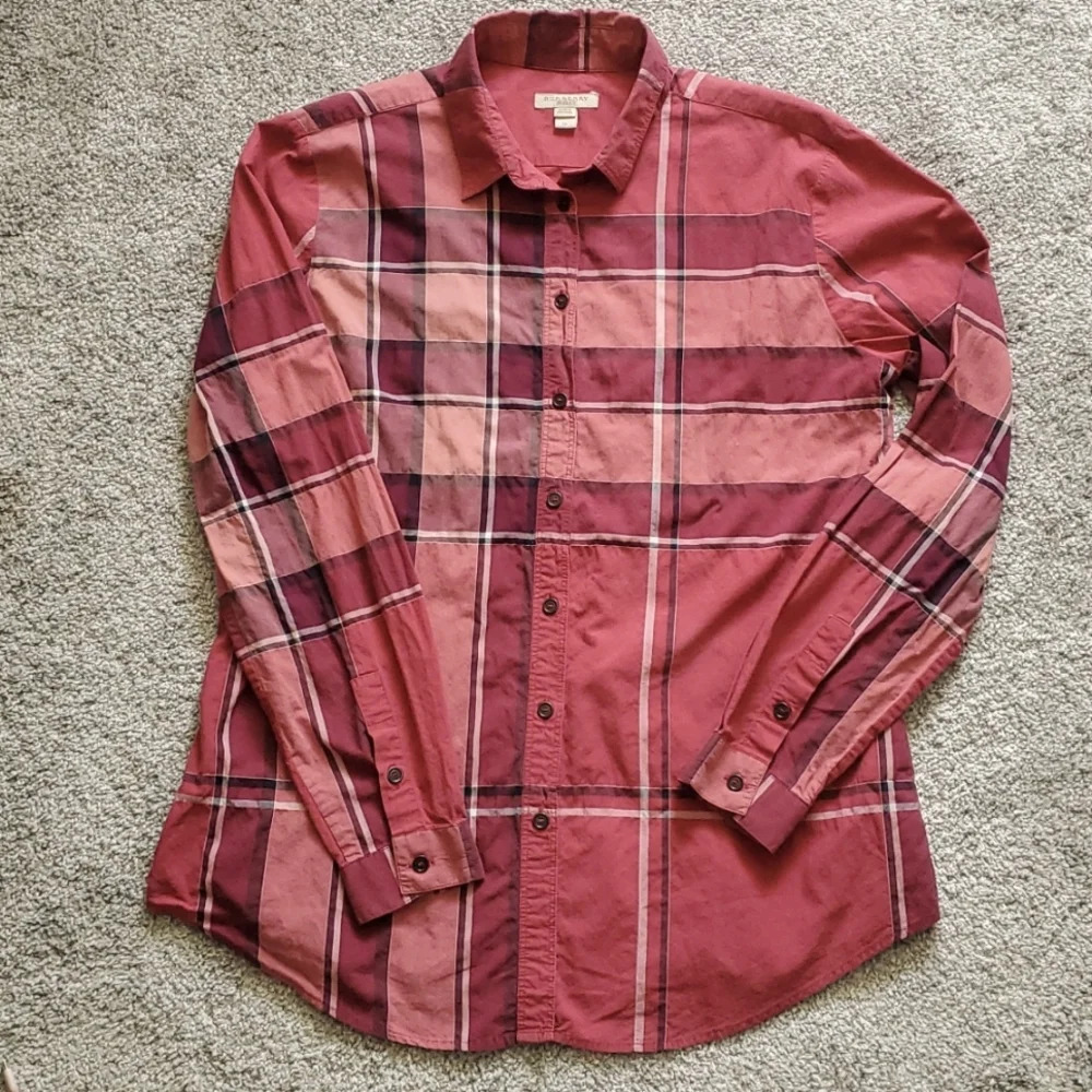 Burberry Brit pink, purple plaid button down shirt size medium